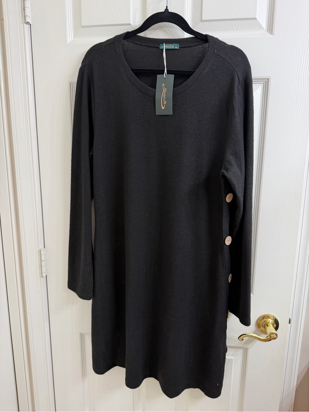 Ofeefan Black Long-Sleeve Knit Sweater Dress with Pockets Size XL NWT